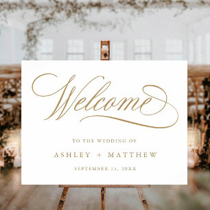 Gold Romantic Calligraphy Wedding Welcome Sign