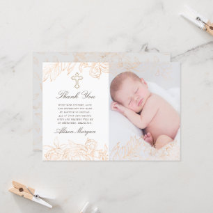 Gold Romantic Floral Baptism Thank You Card