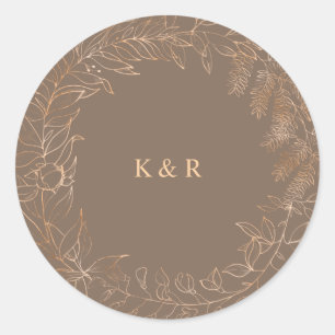 Gold Romantic Floral Monogram Wedding Classic Round Sticker