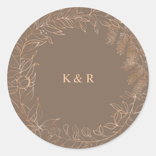 Gold Romantic Floral Monogram Wedding Classic Round Sticker (Front)