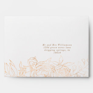 gold romantic floral pre-addressed wedding envelope