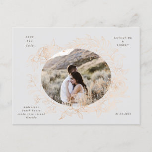 gold romantic floral save the date post postcard