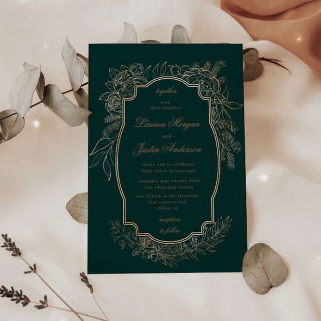 Gold Romantic Floral Traditional Wedding Invitation (Creator Uploaded)