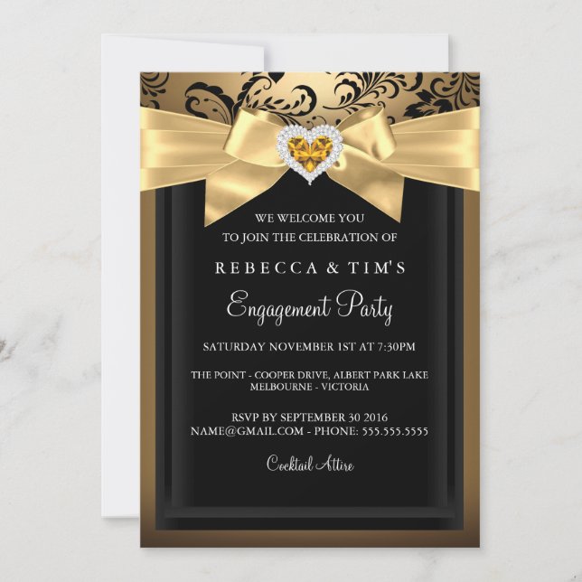 Gold Romantic Heart Engagement Party Invitation (Front)