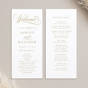 Gold Romantic Swirly Calligraphy Wedding Ceremony Programme