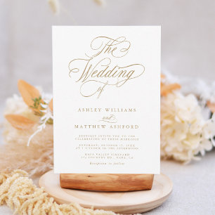 Gold Romantic Swirly Calligraphy Wedding  Invitation