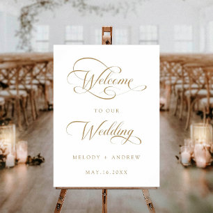Gold Romantic Swirly Script Wedding Welcome Sign