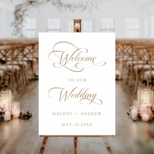 Gold Romantic Swirly Script Wedding Welcome Sign (Creator Uploaded)