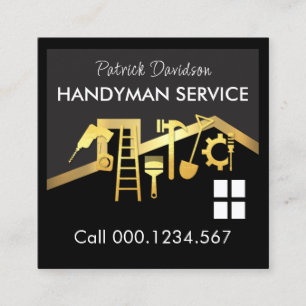 Gold Roof Building Handyman Tools Square Business Card
