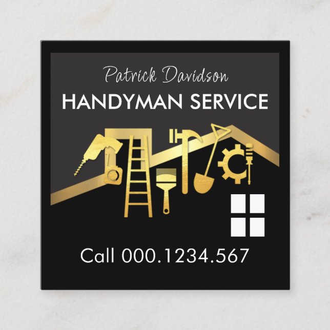 Gold Roof Building Handyman Tools Square Business Card (Front)