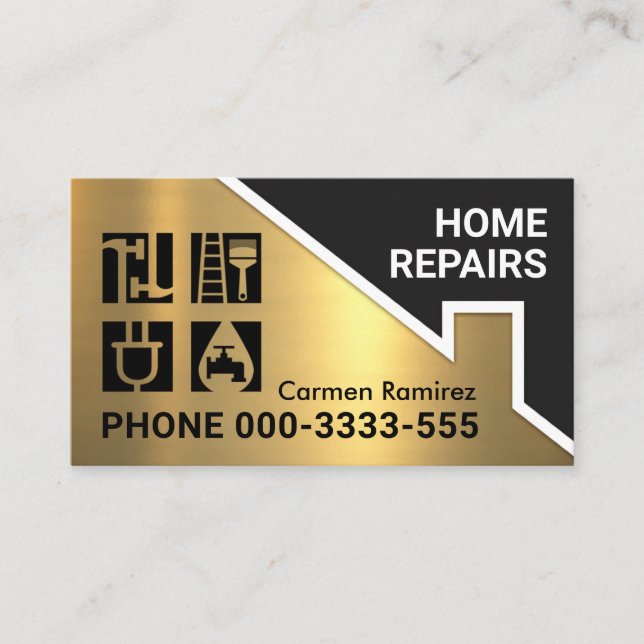 Gold Roof Handyman's Window Pane Business Card (Front)