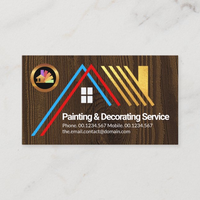 Gold Roof On Timber Wood Home Painting Decorator Business Card (Front)