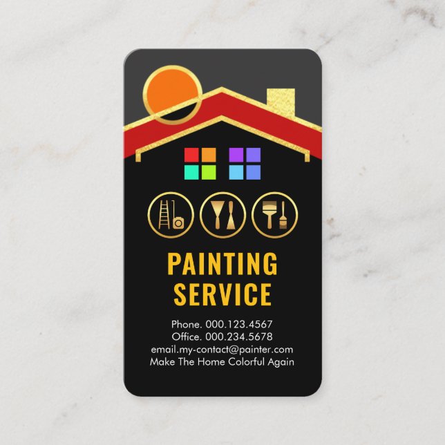Gold Roof Sun Building Painting Tools Business Card (Front)
