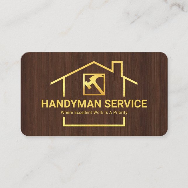 Gold Rooftop Building Frame Construction Handyman Business Card (Front)