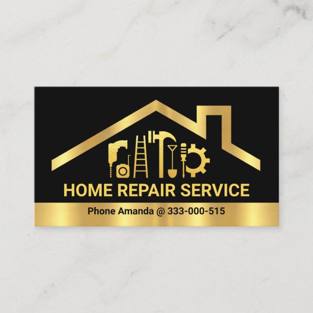 Gold Rooftop Handyman Tools Business Card (Front)