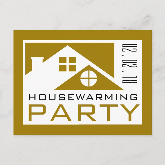Gold Rooftop, Housewarming Party Invitation Postcard (Front)