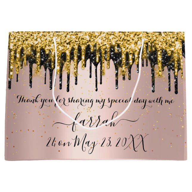  Gold Rose Black Drips Favour Bridal Large Gift Ba Large Gift Bag (Front)