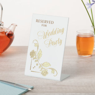 Gold Rose Border Wedding Party Reserved Pedestal Sign