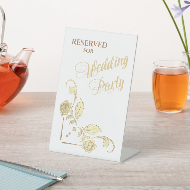 Gold Rose Border Wedding Party Reserved Pedestal Sign (In SItu)