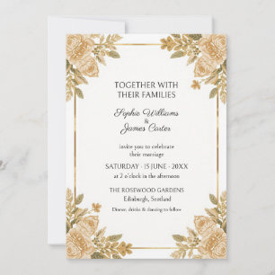 Gold Rose Botanical Wedding Invitation