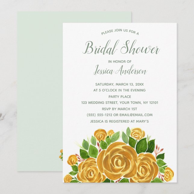 Gold Rose Bridal Shower Invitation (Front/Back)