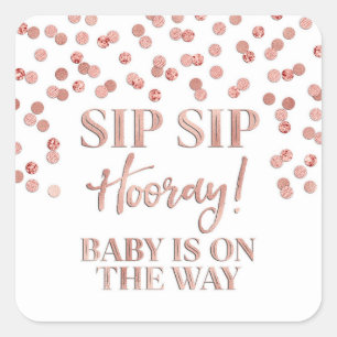 Gold Rose Confetti Sip Sip Hooray Square Sticker