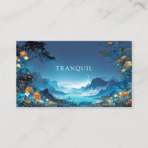 Gold Rose Floral and Night Cityscape Lake Business Card