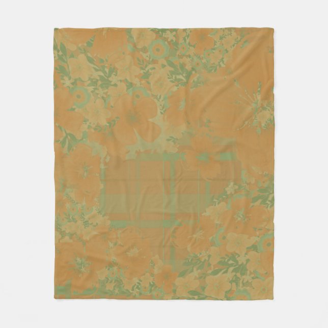 Gold & Rose Floral & Plaid Fleece Blanket (Front)
