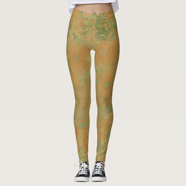 Gold & Rose Floral & Plaid Leggings (Front)