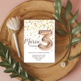 Gold Rose Foil Balloon Confetti Birthday  Invitation