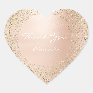 Gold Rose Glitter 16th Name Bridal Heart Thank Sticker
