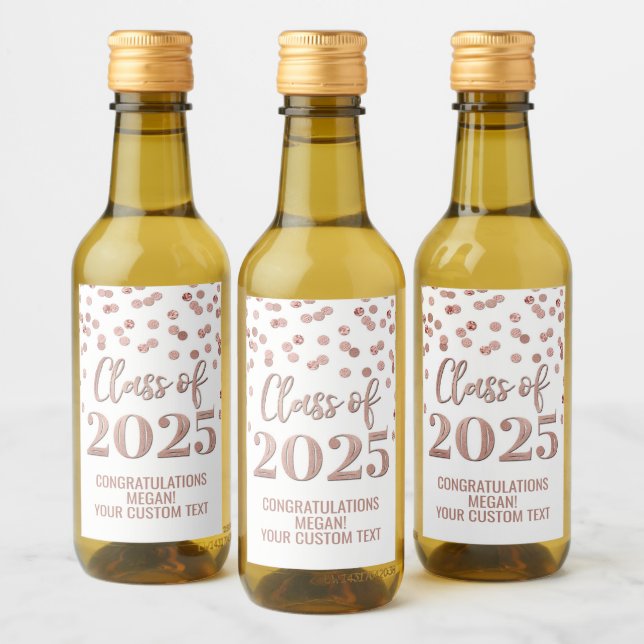 Gold Rose Glitter Class of 2025 Graduation Wine Label (Bottles)