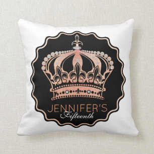 Gold Rose Glitter Crown Cushion