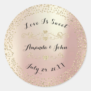 Gold Rose Glitter Save the Date Love is Sweet Classic Round Sticker
