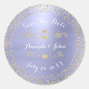 Gold Rose Glitter Save the Date Purple Amethyst Classic Round Sticker