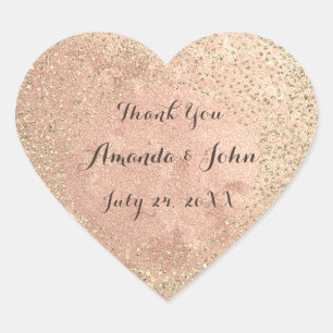 Gold Rose Glitter Save The Date Thank You Name Heart Sticker