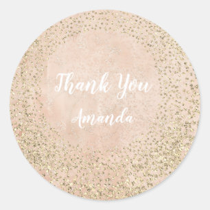 Gold Rose Glitter Skinny Peach  Lux Name Thank You Classic Round Sticker