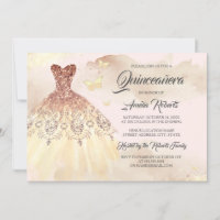 Gold Rose Gold Dress Pink Watercolor Quinceanera 