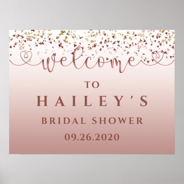 Gold Rose Gold Pink Champagne Bridal Shower Sign (Front)
