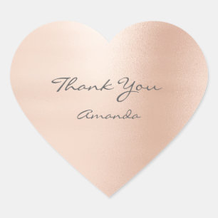 Gold Rose Grey 16th  Name Bridal Heart Thank Sticker
