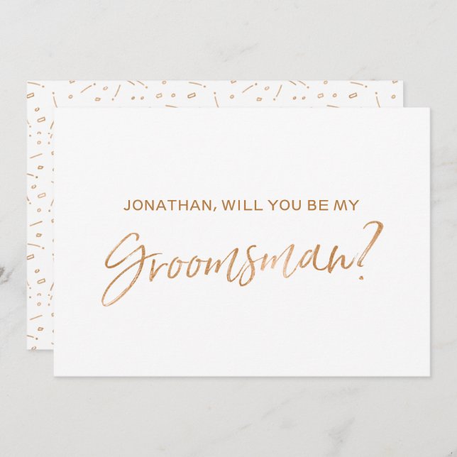 Gold Rose Hand lettered "Will you be my groomsman" Invitation (Front/Back)