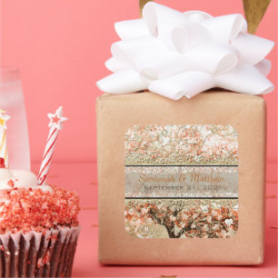 Gold Rose Heart Leaf Tree Square Wedding Seal