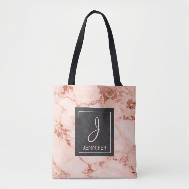 Gold Rose Marble Monogram Book Bag (Front)