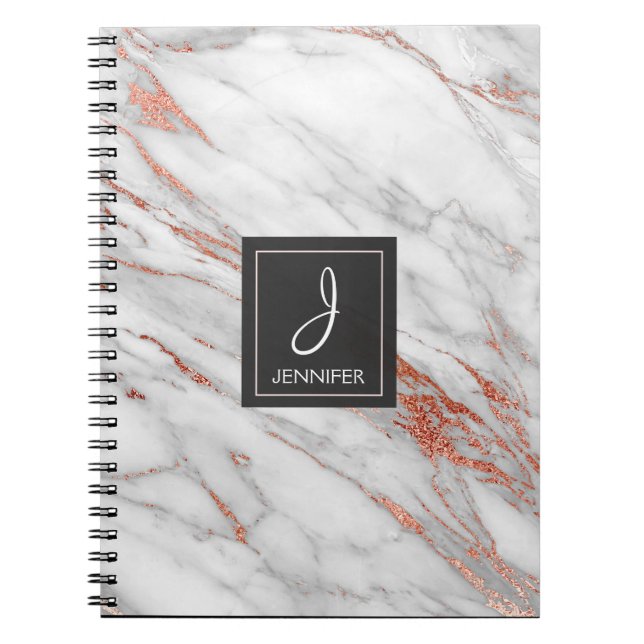 Gold Rose Marble Monogram Notebook (Front)