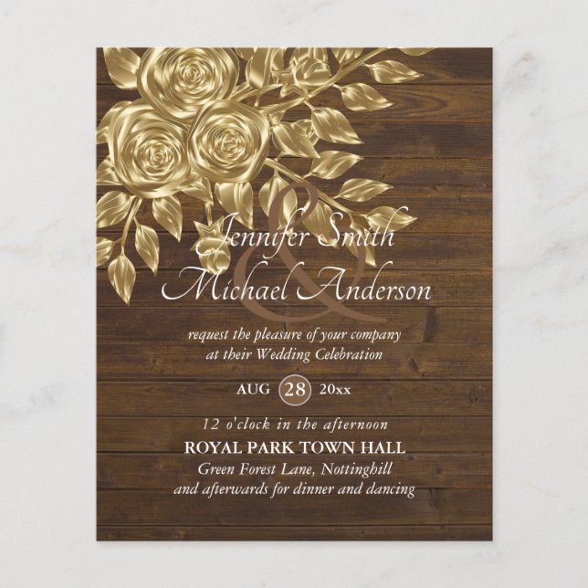 Gold Rose Metallic Wedding Invitations (Front)
