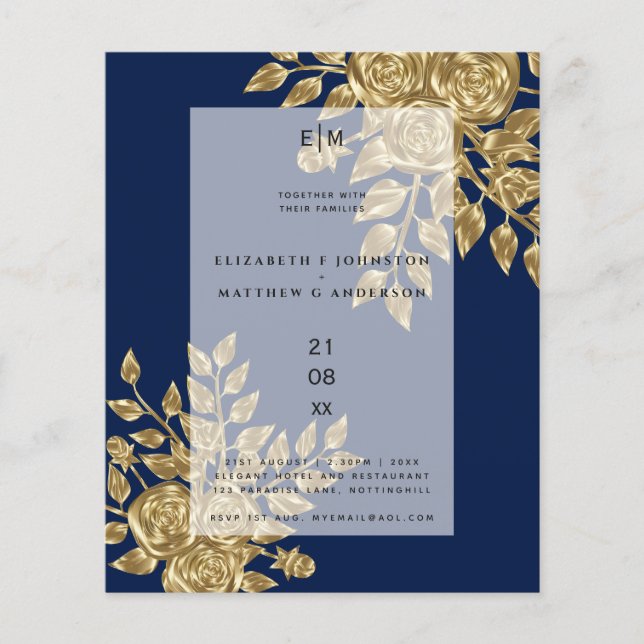 Gold Rose Metallic Wedding Invitations (Front)