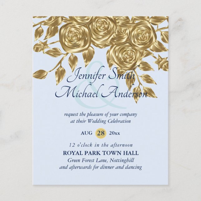 Gold Rose Metallic Wedding Invitations (Front)