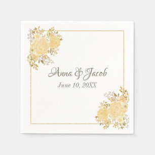 Gold Rose Monogram Wedding Napkin
