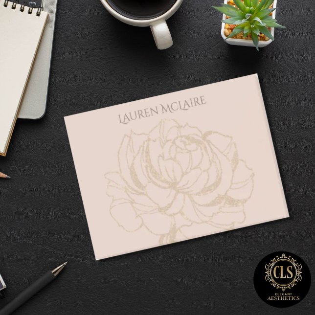 Gold Rose on Blush Personalised Post-it Notes  (Notes - Gold Rose Blush Monogram Name)