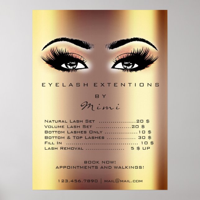 Gold Rose Peach Makeup Artist Eyes Lashes Prices Poster (Front)